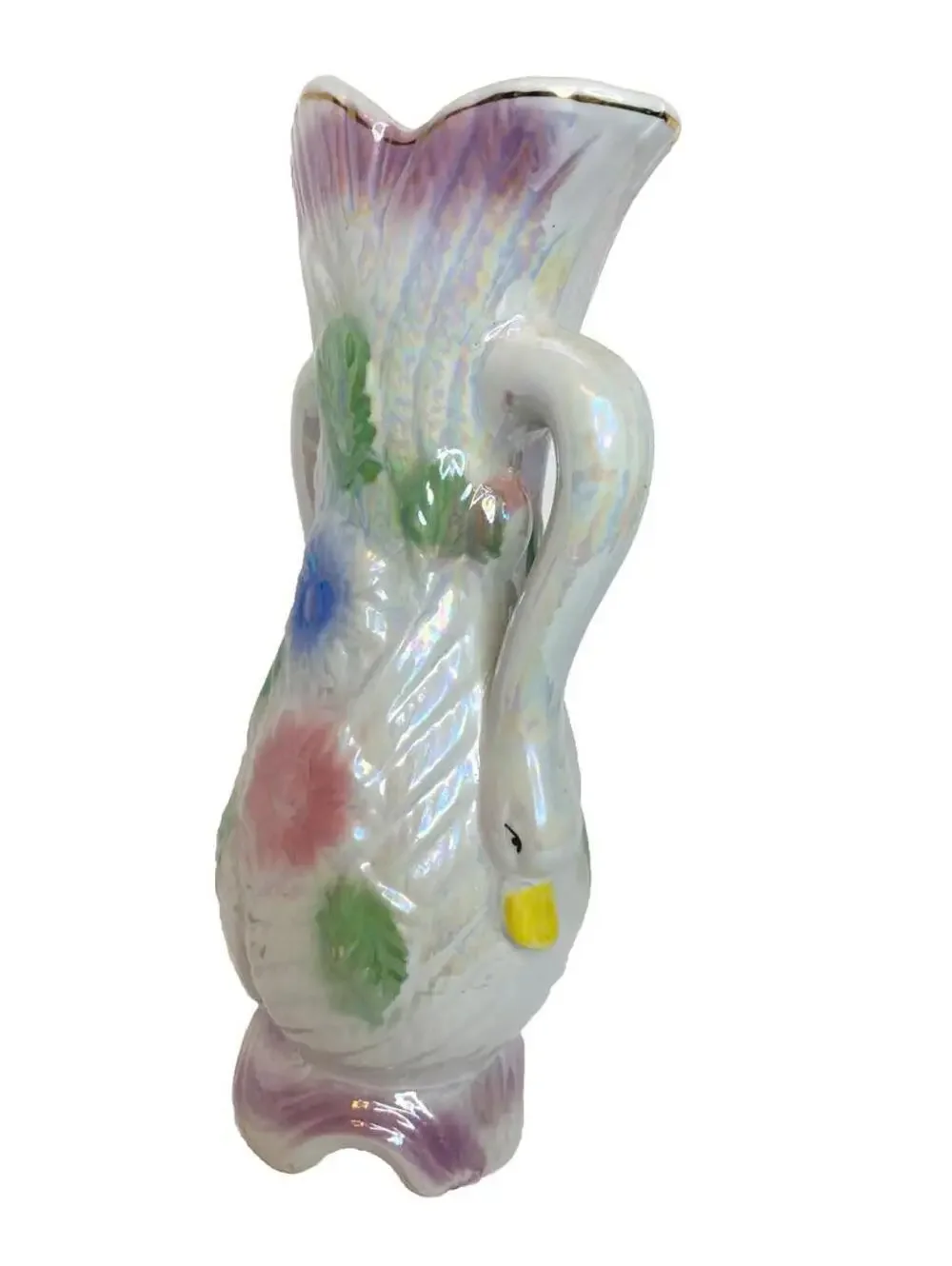 Vintage Ceramic Double Swan Vase Floral Decor Thailand